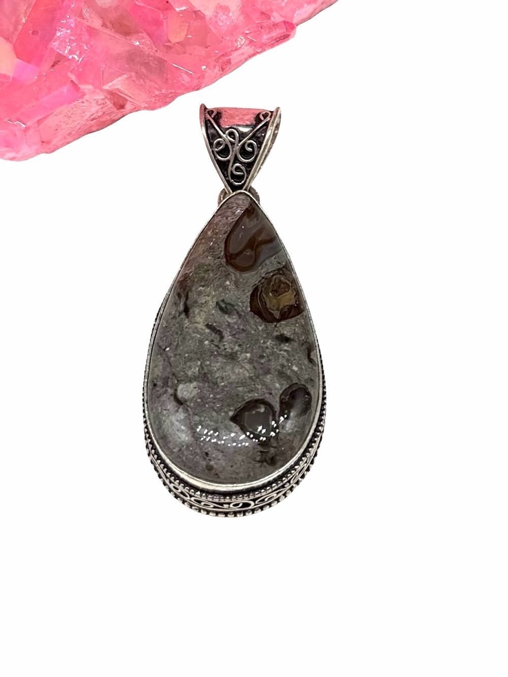 Coffee Bean Jasper Necklace Pendant 925 Sterling Silver Overlay